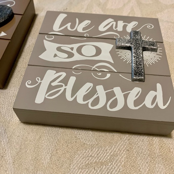 Two Square 6โx6โ Wooden Art Signs w/raised silver ๐ค& โ๏ธ accents. - Picture 5 of 5